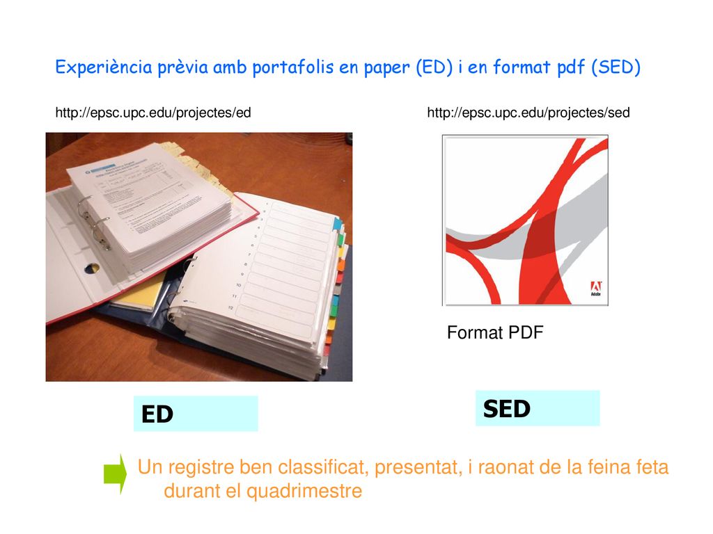 Experiència prèvia amb portafolis en paper (ED) i en format pdf (SED)