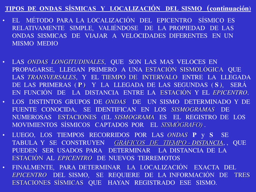 TIPOS DE ONDAS SÍSMICAS Y LOCALIZACIÓN DEL SISMO (continuación)