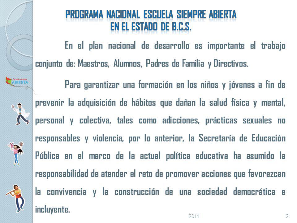 Programa Nacional Escuela Siempre Abierta en el ESTADO De B.C.S.