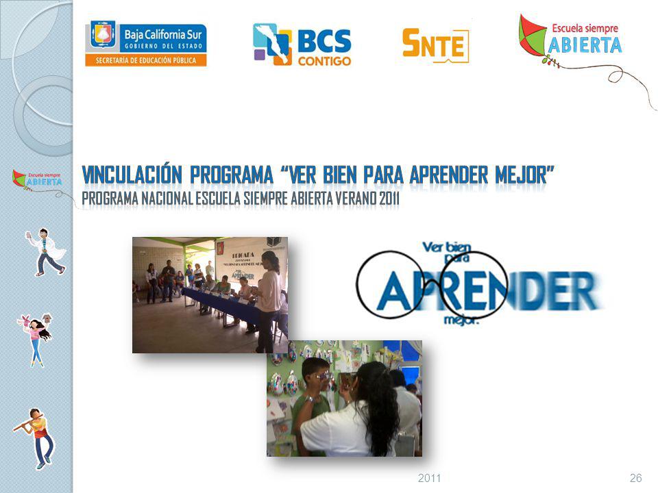 Vinculación programa ver bien para aprender mejor Programa Nacional Escuela Siempre Abierta VERANO 2011