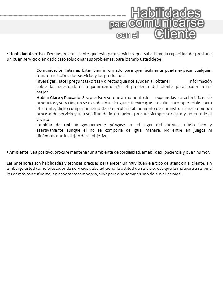 Habilidades Cliente para comunicarse con el