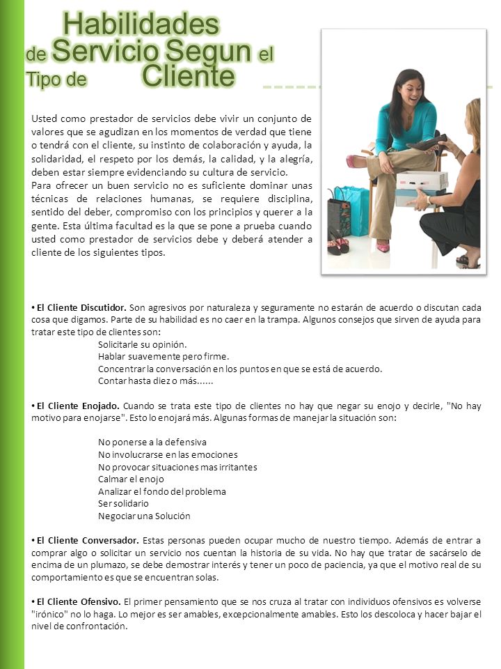Habilidades Cliente de Servicio Segun el Tipo de