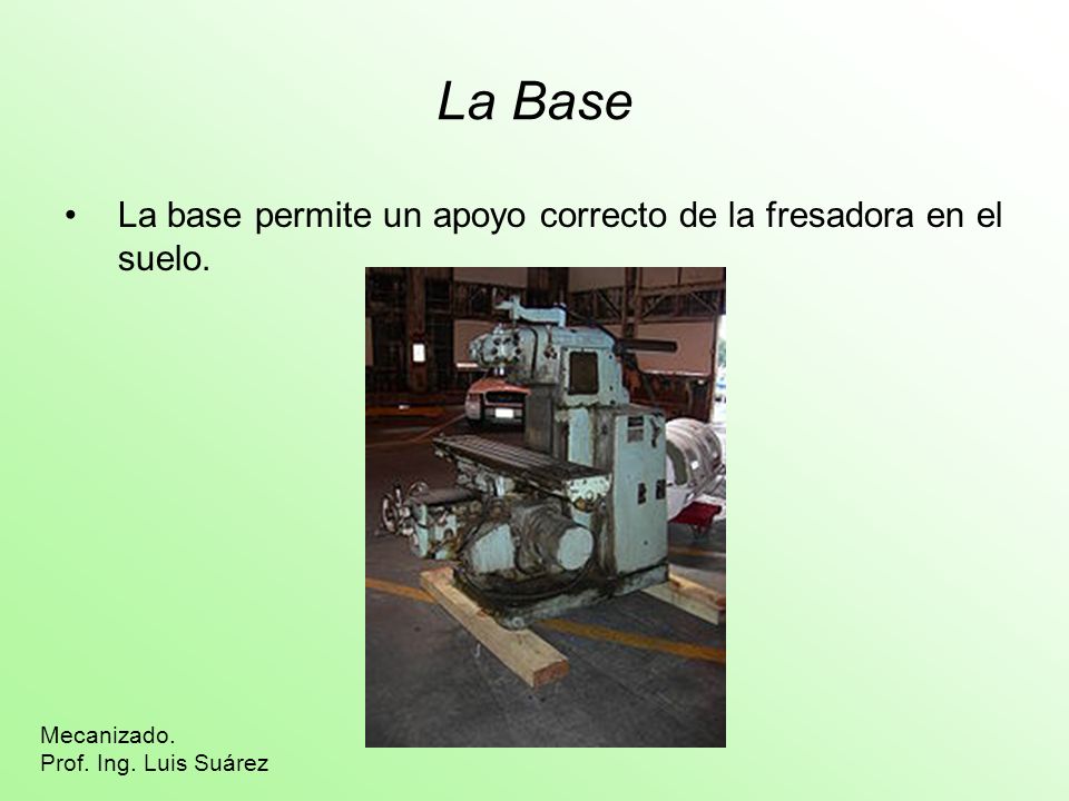 La Base La base permite un apoyo correcto de la fresadora en el suelo.