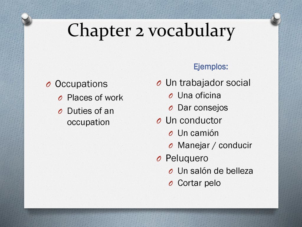 Chapter 2 vocabulary Occupations Un trabajador social Un conductor