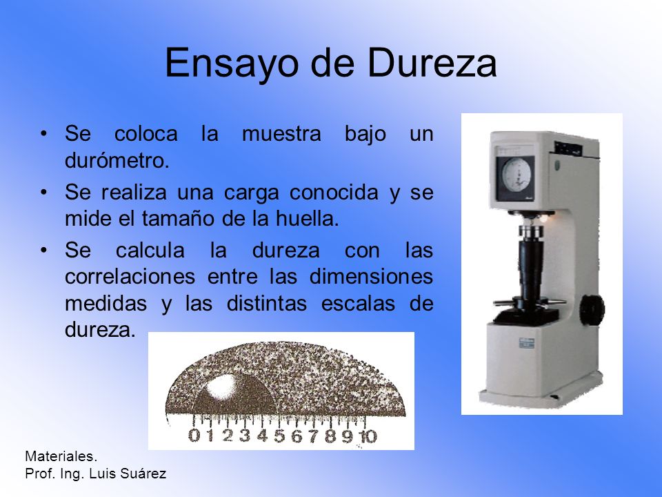 Ensayo de Dureza Se coloca la muestra bajo un durómetro.