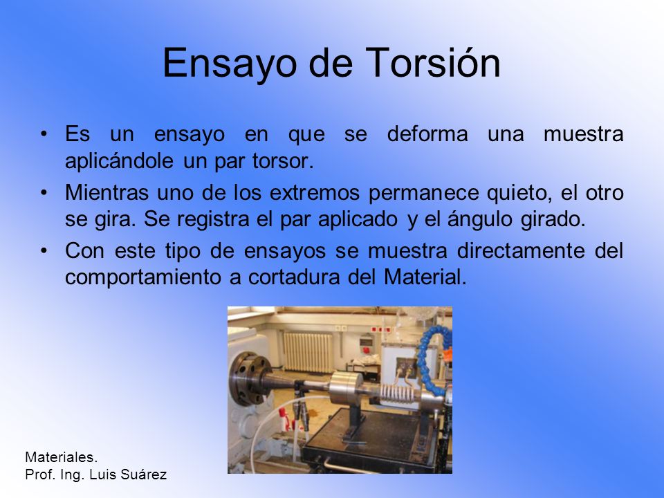 Ensayo de Torsión Es un ensayo en que se deforma una muestra aplicándole un par torsor.