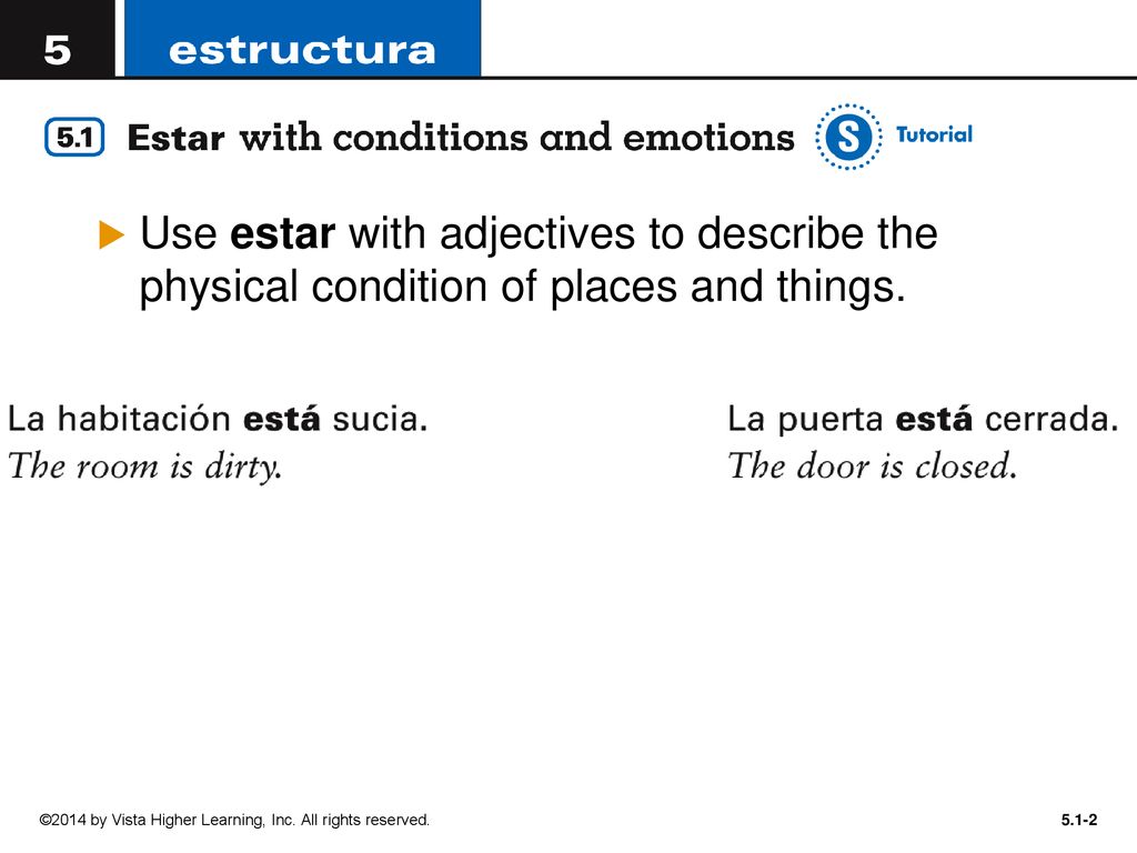 Use estar with adjectives to describe the physical condition of places and things.