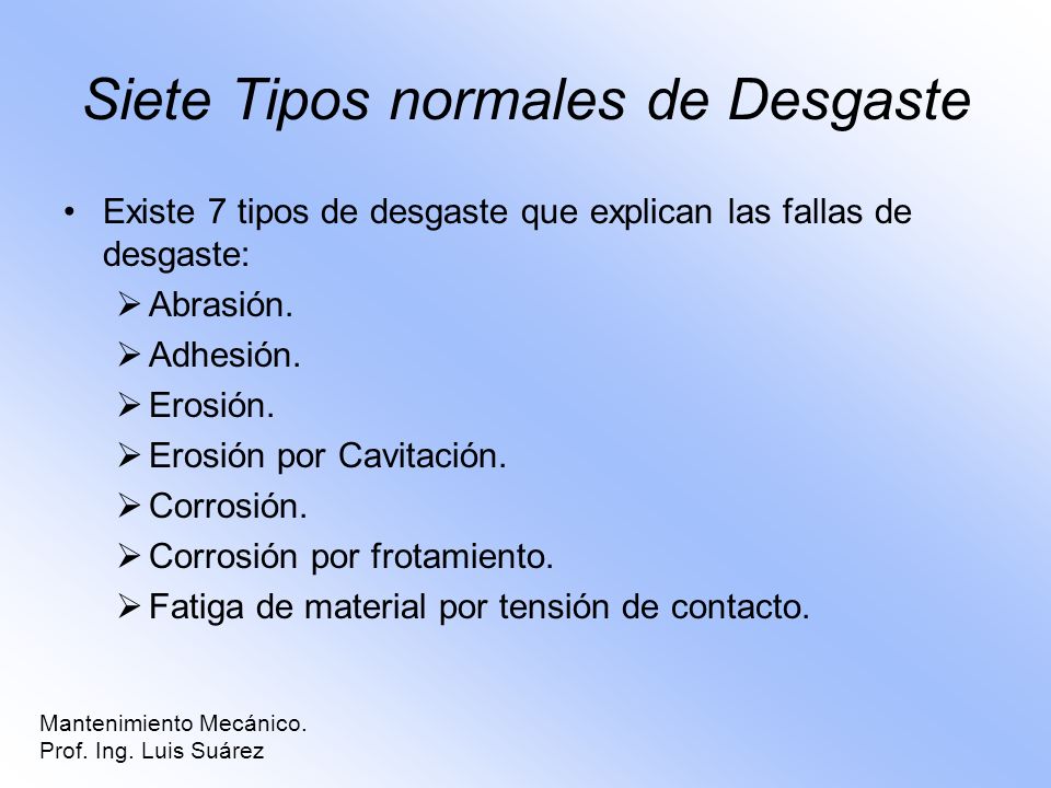 Siete Tipos normales de Desgaste