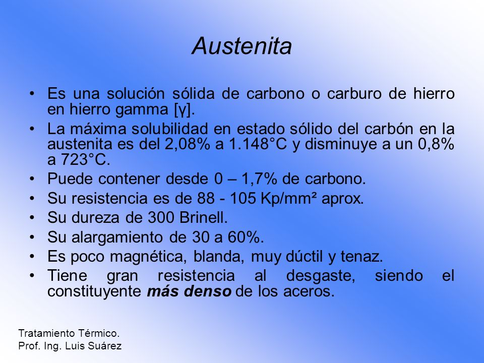 Austenita Es una solución sólida de carbono o carburo de hierro en hierro gamma [γ].