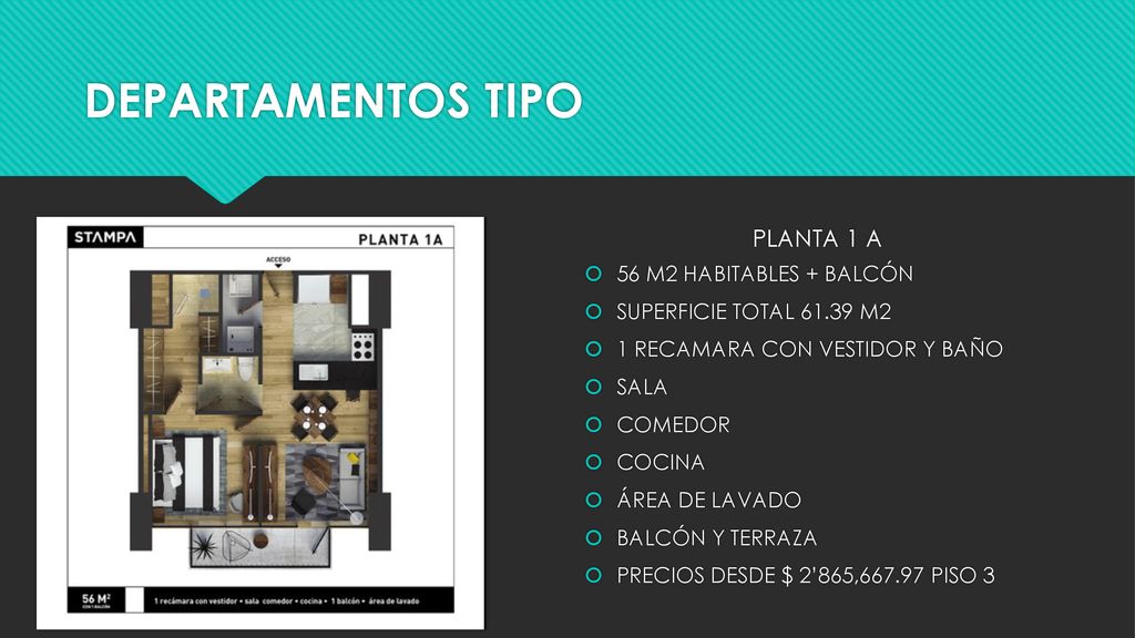 DEPARTAMENTOS TIPO PLANTA 1 A 56 M2 HABITABLES + BALCÓN