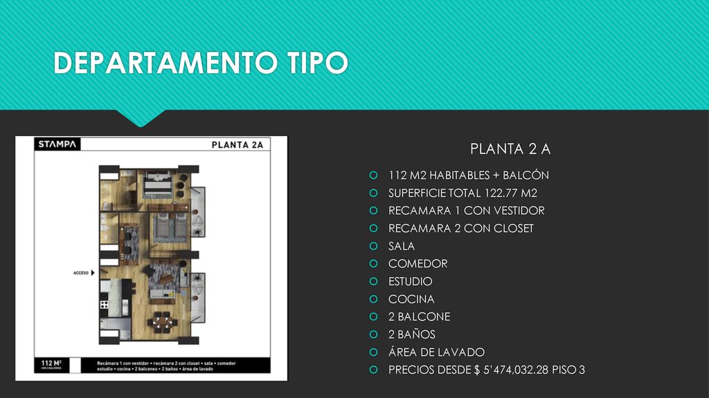 DEPARTAMENTO TIPO PLANTA 2 A 112 M2 HABITABLES + BALCÓN