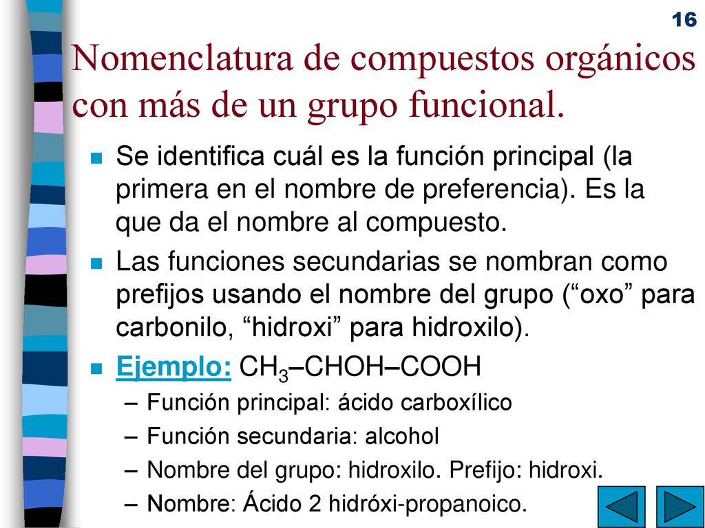 Nomenclatura de compuestos orgánicos con más de un grupo funcional.
