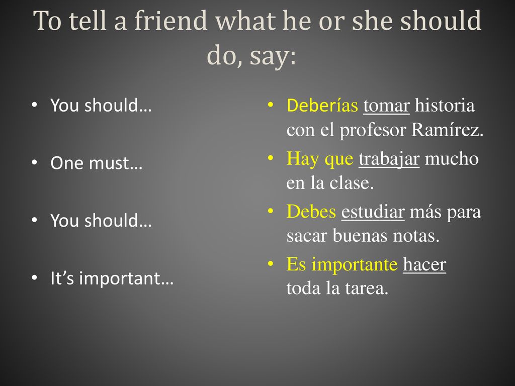 To tell a friend what he or she should do, say: