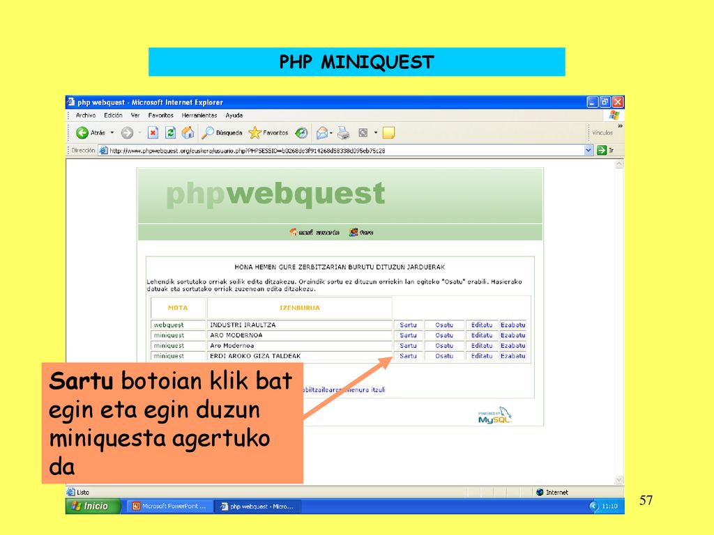 Sartu botoian klik bat egin eta egin duzun miniquesta agertuko da