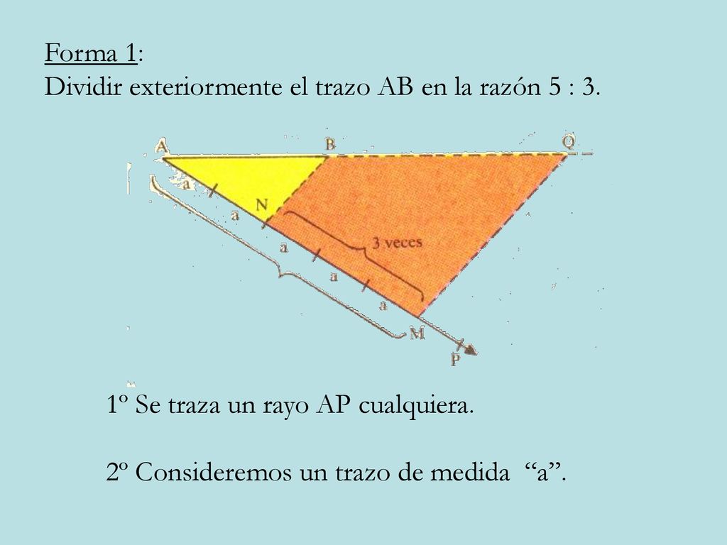 Forma 1: Dividir exteriormente el trazo AB en la razón 5 : 3.