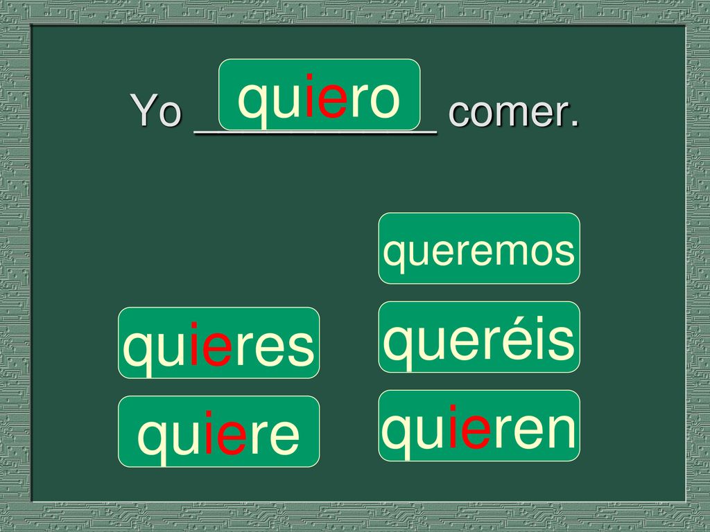 quiero Yo __________ comer. queremos queréis quieres quieren quiere