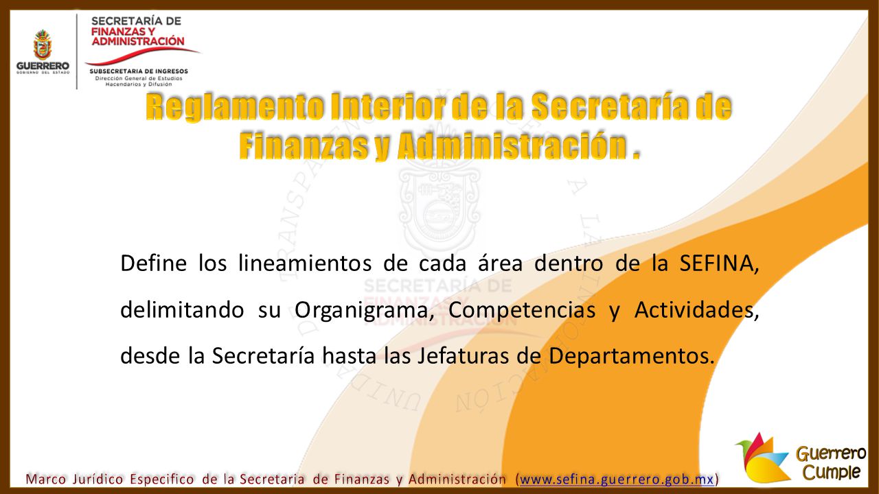 Reglamento Interior de la Secretaría de Finanzas y Administración .
