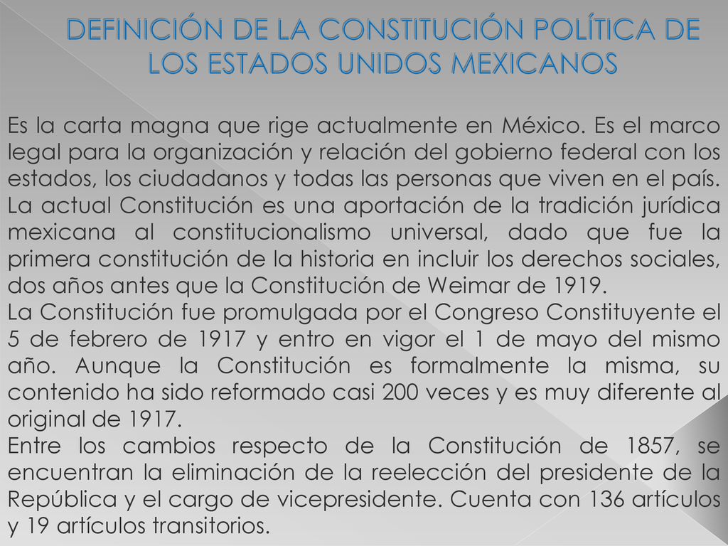 DEFINICIÓN DE LA CONSTITUCIÓN POLÍTICA DE LOS ESTADOS UNIDOS MEXICANOS