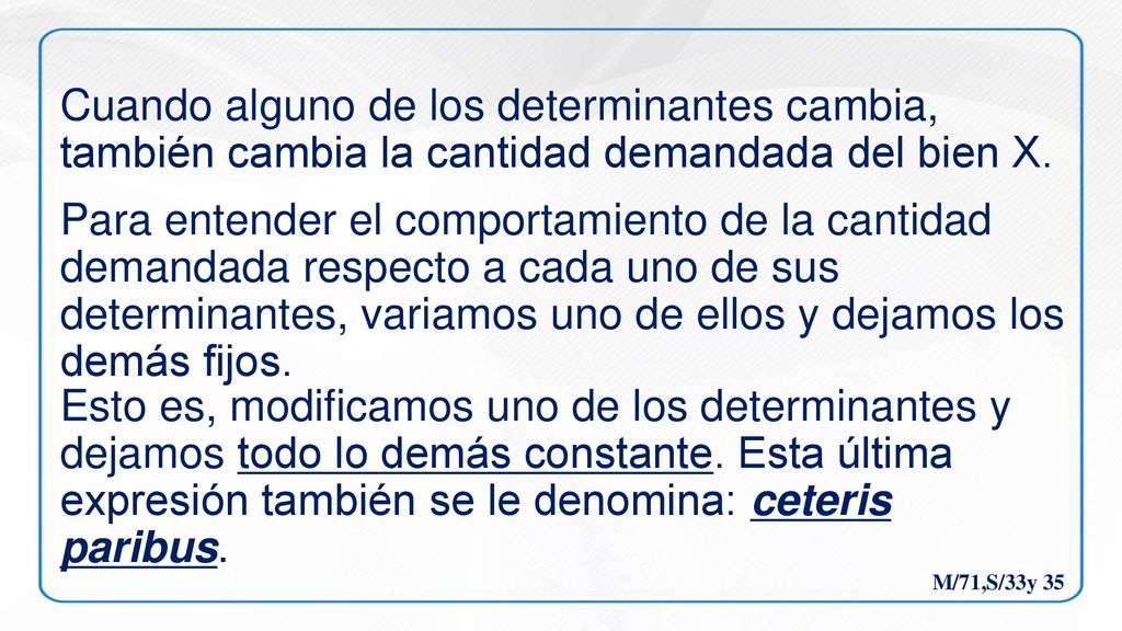 Cuando alguno de los determinantes cambia, también cambia la cantidad demandada del bien X.