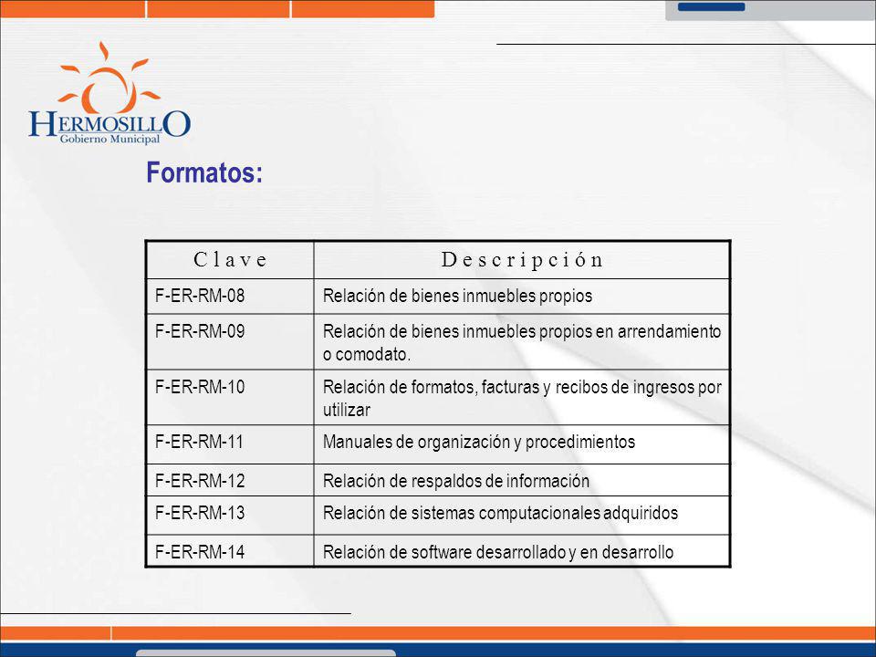 Formatos: C l a v e D e s c r i p c i ó n F-ER-RM-08