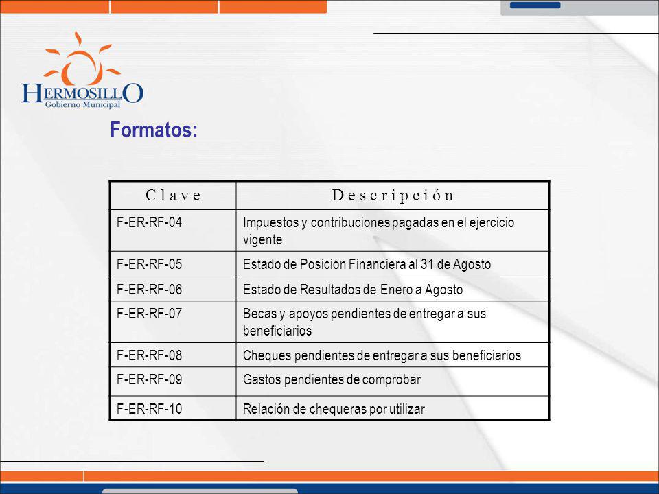 Formatos: C l a v e D e s c r i p c i ó n F-ER-RF-04