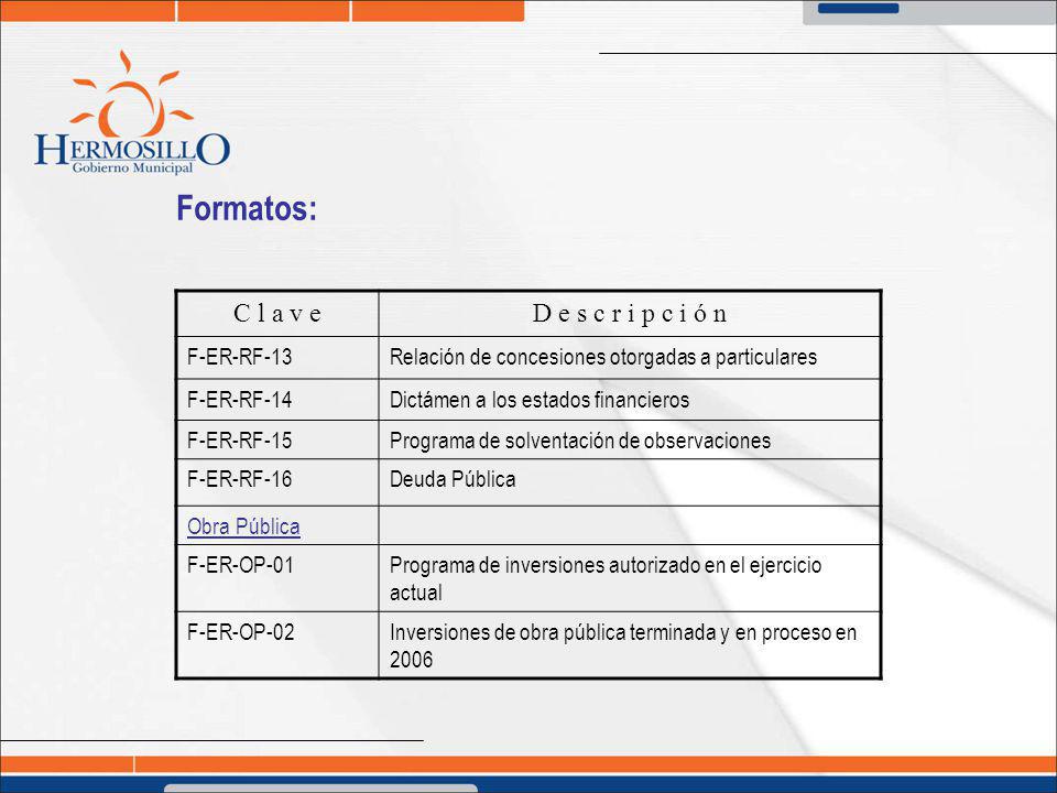 Formatos: C l a v e D e s c r i p c i ó n F-ER-RF-13