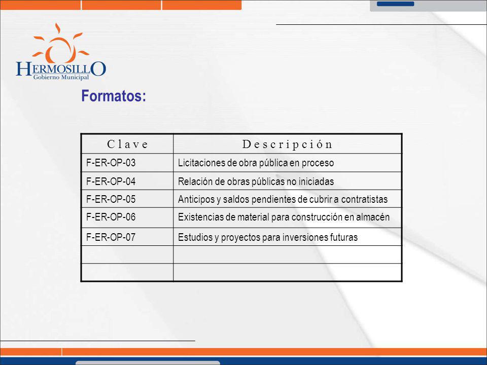 Formatos: C l a v e D e s c r i p c i ó n F-ER-OP-03