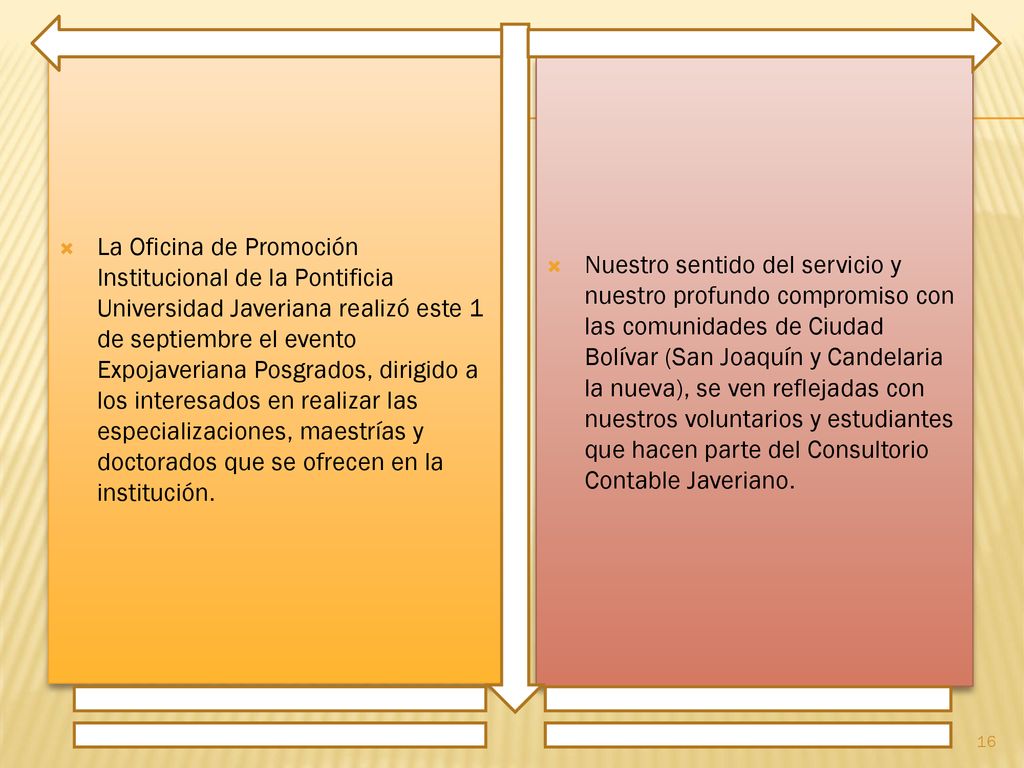 La Oficina de Promoción Institucional de la Pontificia Universidad Javeriana realizó este 1 de septiembre el evento Expojaveriana Posgrados, dirigido a los interesados en realizar las especializaciones, maestrías y doctorados que se ofrecen en la institución.