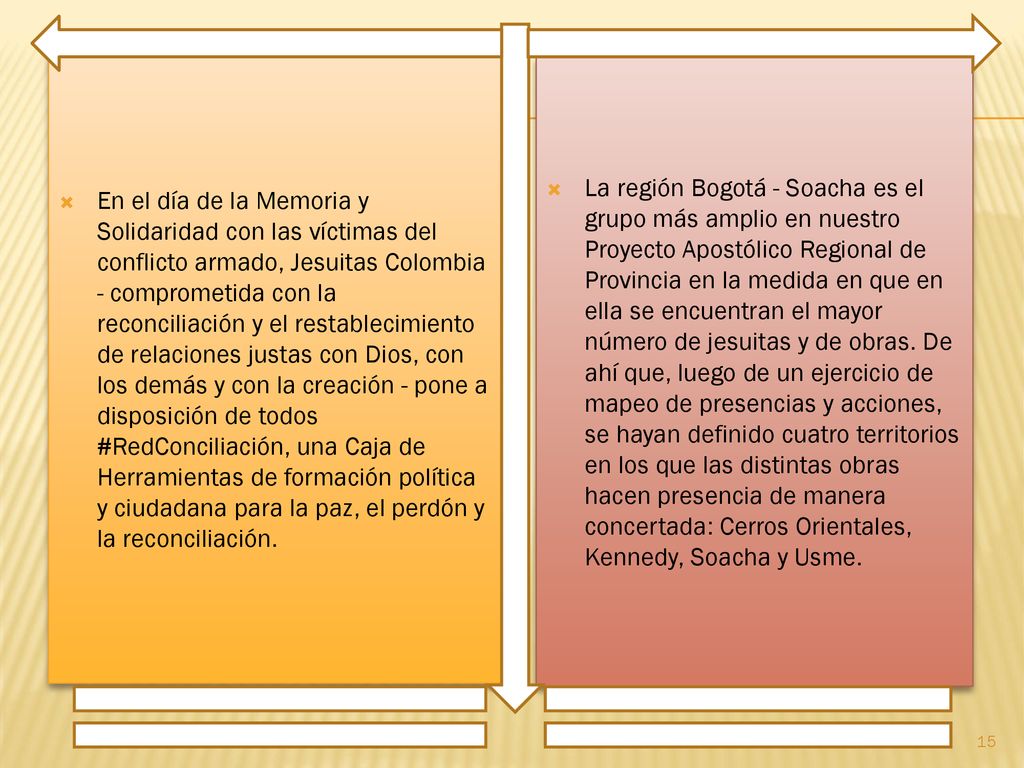 En el día de la Memoria y Solidaridad con las víctimas del conflicto armado, Jesuitas Colombia - comprometida con la reconciliación y el restablecimiento de relaciones justas con Dios, con los demás y con la creación - pone a disposición de todos #RedConciliación, una Caja de Herramientas de formación política y ciudadana para la paz, el perdón y la reconciliación.