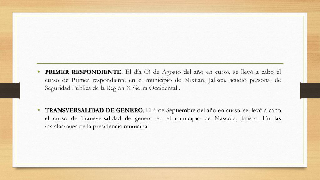 Primer respondiente. El día 03 de Agosto del año en curso, se llevó a cabo el curso de Primer respondiente en el municipio de Mixtlán, Jalisco. acudió personal de Seguridad Pública de la Región X Sierra Occidental .
