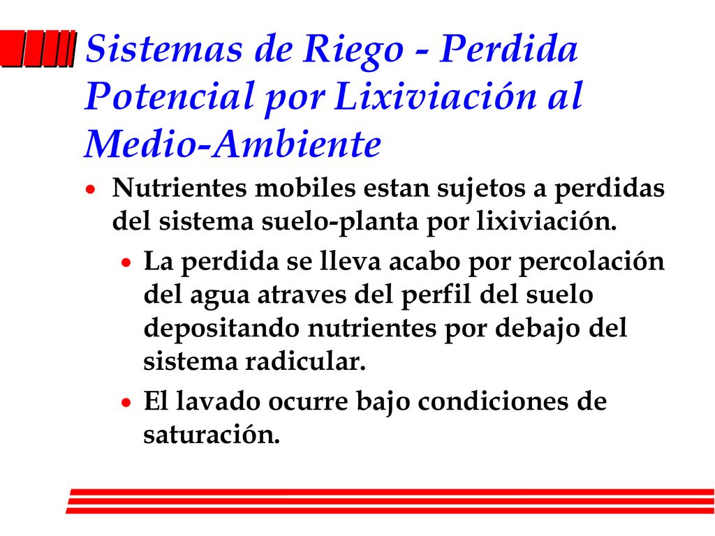 Sistemas de Riego - Perdida Potencial por Lixiviación al Medio-Ambiente