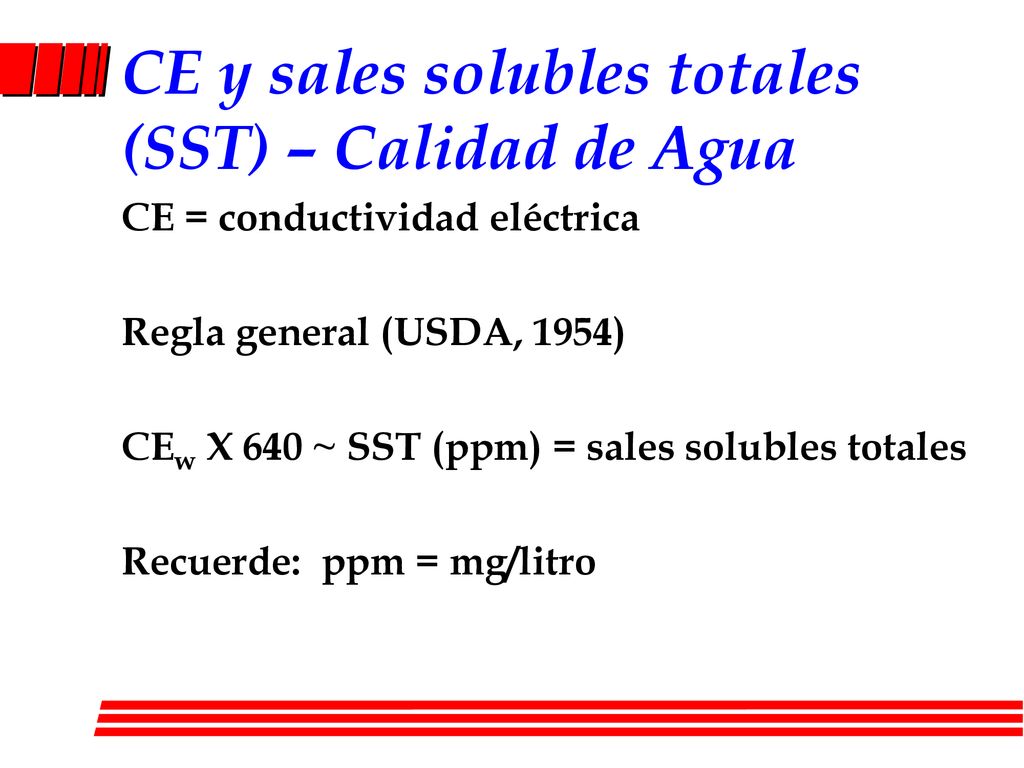 CE y sales solubles totales (SST) – Calidad de Agua