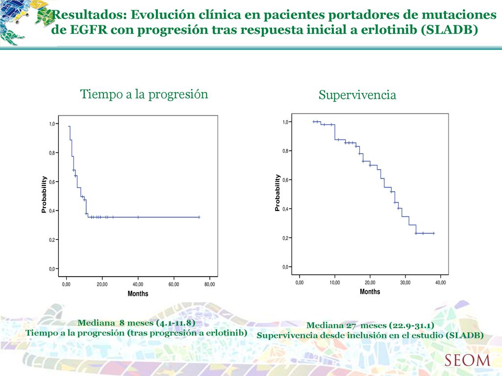 Resultados: Evolución clínica en pacientes portadores de mutaciones de EGFR con progresión tras respuesta inicial a erlotinib (SLADB)