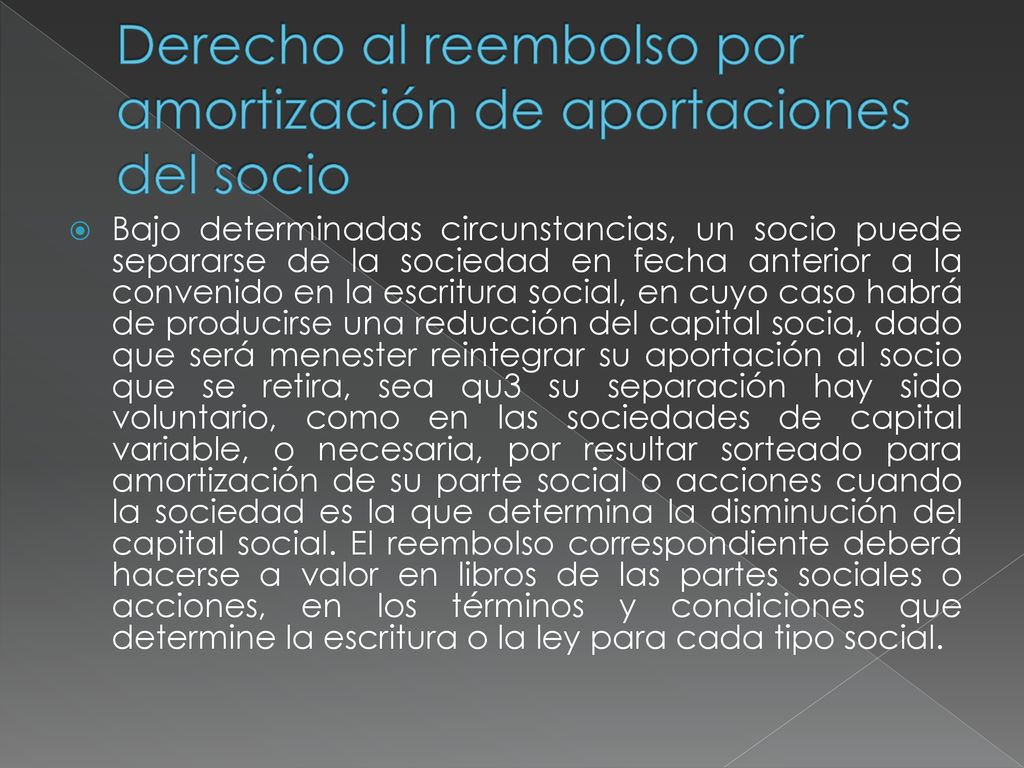 Derecho al reembolso por amortización de aportaciones del socio