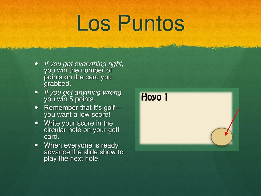 Los Puntos If you got everything right, you win the number of points on the card you grabbed. If you got anything wrong, you win 5 points.