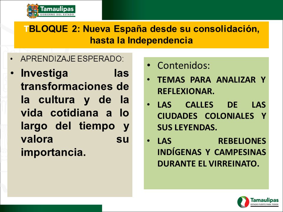 TBLOQUE 2: Nueva España desde su consolidación, hasta la Independencia