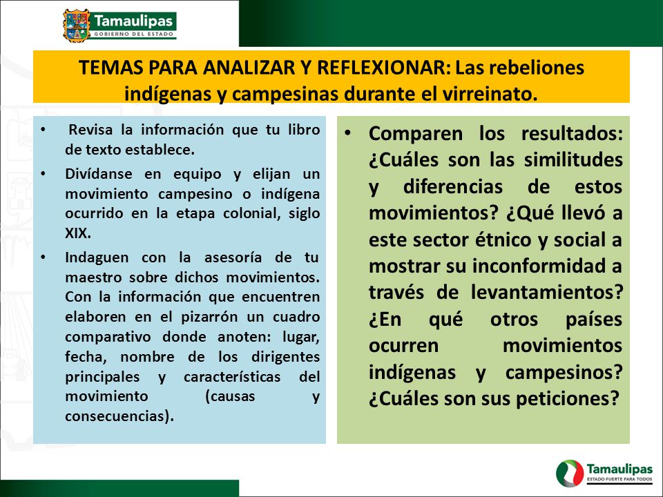 TEMAS PARA ANALIZAR Y REFLEXIONAR: Las rebeliones indígenas y campesinas durante el virreinato.