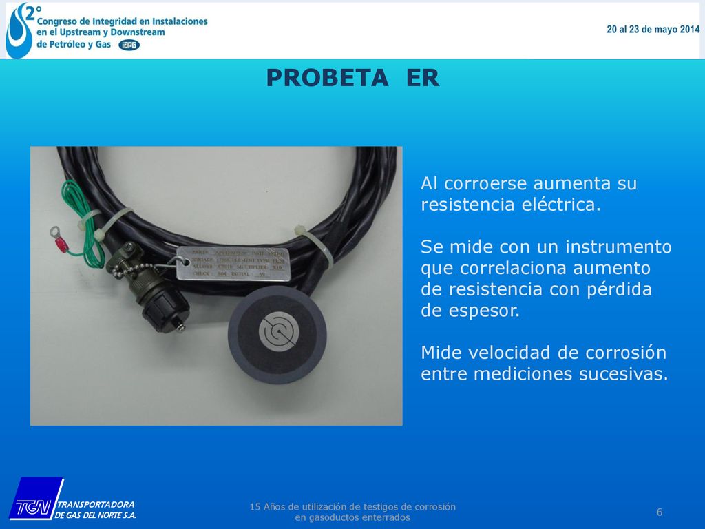 PROBETA ER Al corroerse aumenta su resistencia eléctrica.