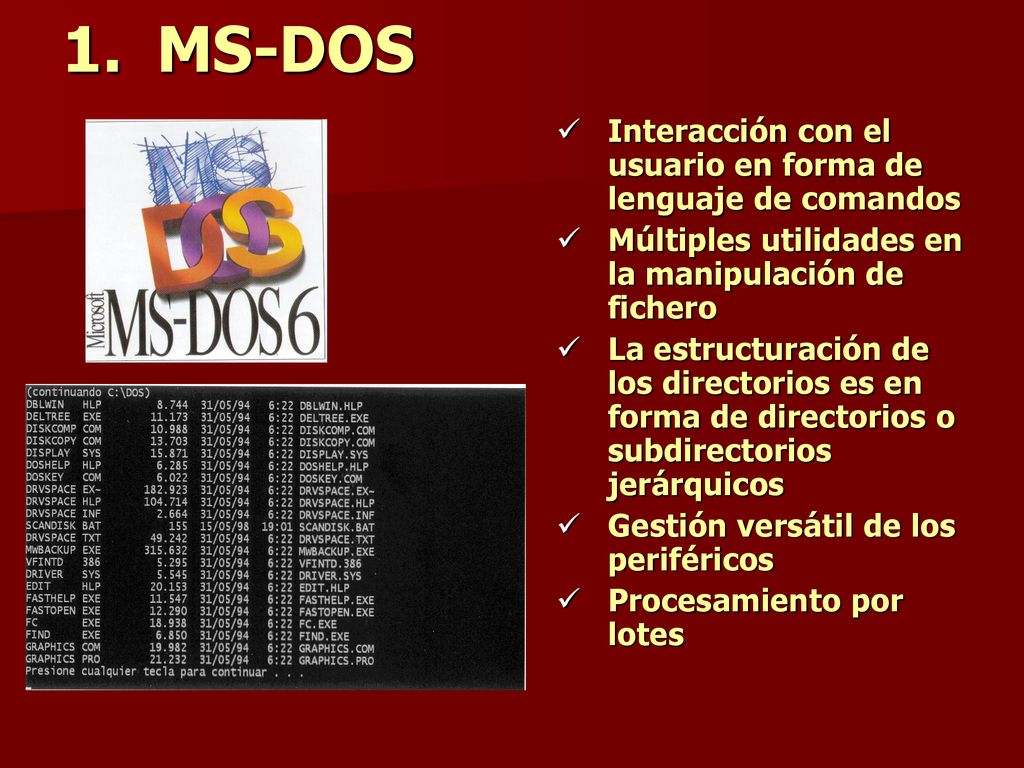 MS-DOS Interacción con el usuario en forma de lenguaje de comandos