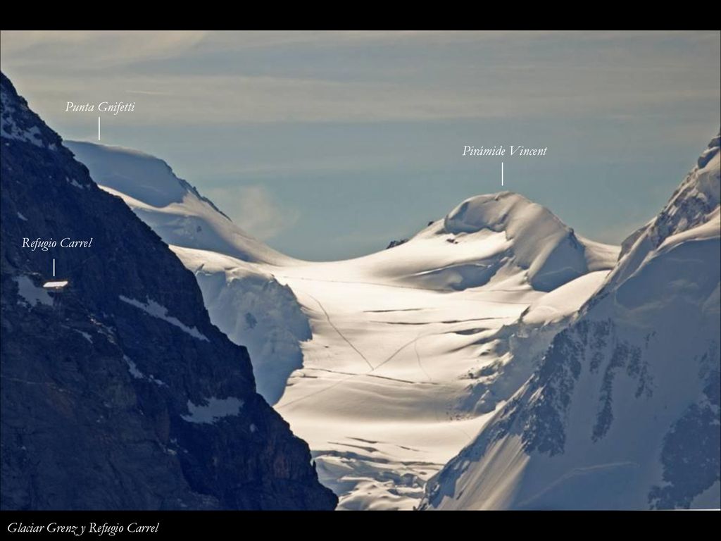 Punta Gnifetti Pirámide Vincent Refugio Carrel Glaciar Grenz y Refugio Carrel