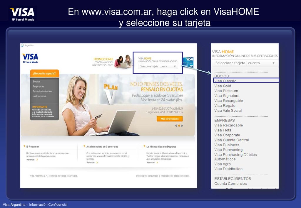 En   haga click en VisaHOME y seleccione su tarjeta