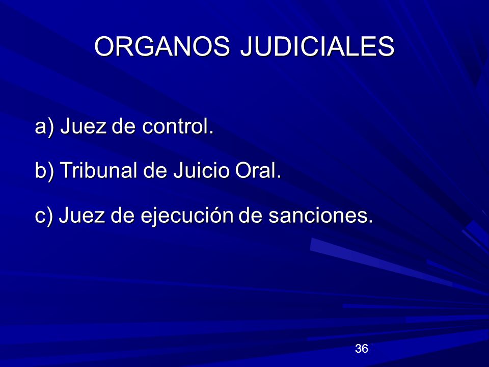 ORGANOS JUDICIALES a) Juez de control. b) Tribunal de Juicio Oral.