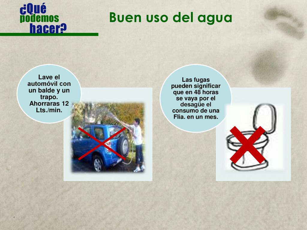 Lave el automóvil con un balde y un trapo. Ahorraras 12 Lts./min.