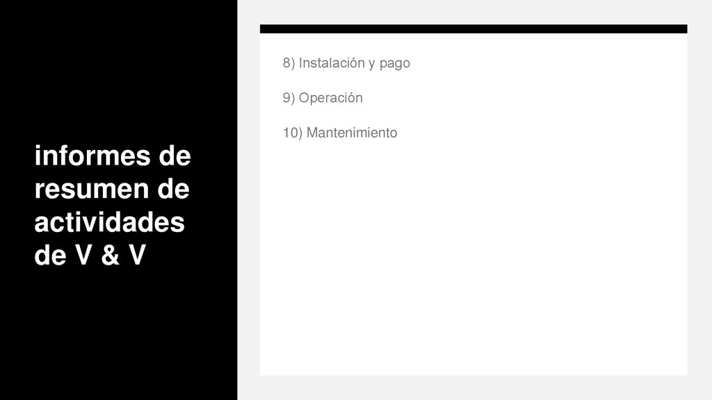 informes de resumen de actividades de V & V