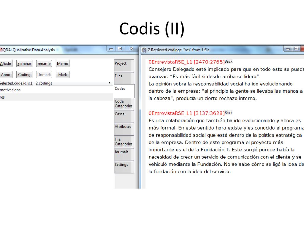 Codis (II) Un cop seleccionat un fragment podem desfer el codi assignat previament clicant el botó UNMARK.
