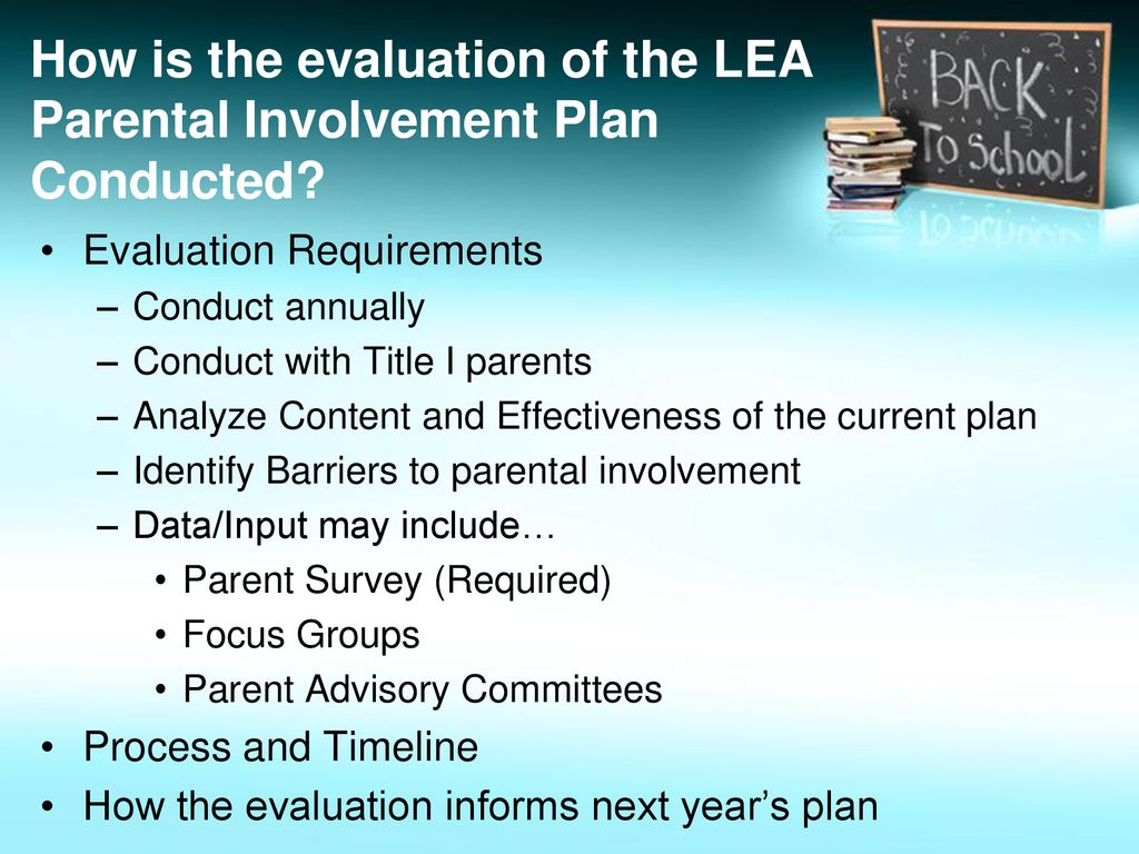 How is the evaluation of the LEA Parental Involvement Plan Conducted