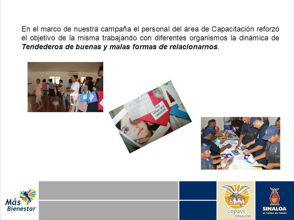 En el marco de nuestra campaña el personal del área de Capacitación reforzó el objetivo de la misma trabajando con diferentes organismos la dinámica de Tendederos de buenas y malas formas de relacionarnos.