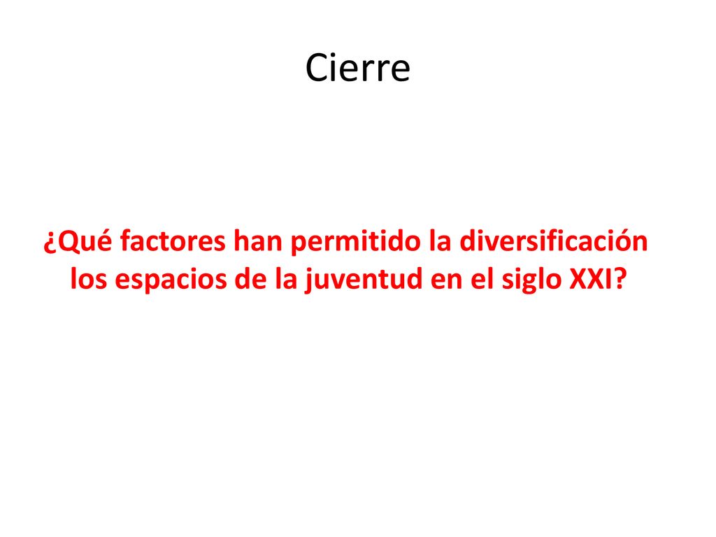 Cierre ¿Qué factores han permitido la diversificación los espacios de la juventud en el siglo XXI