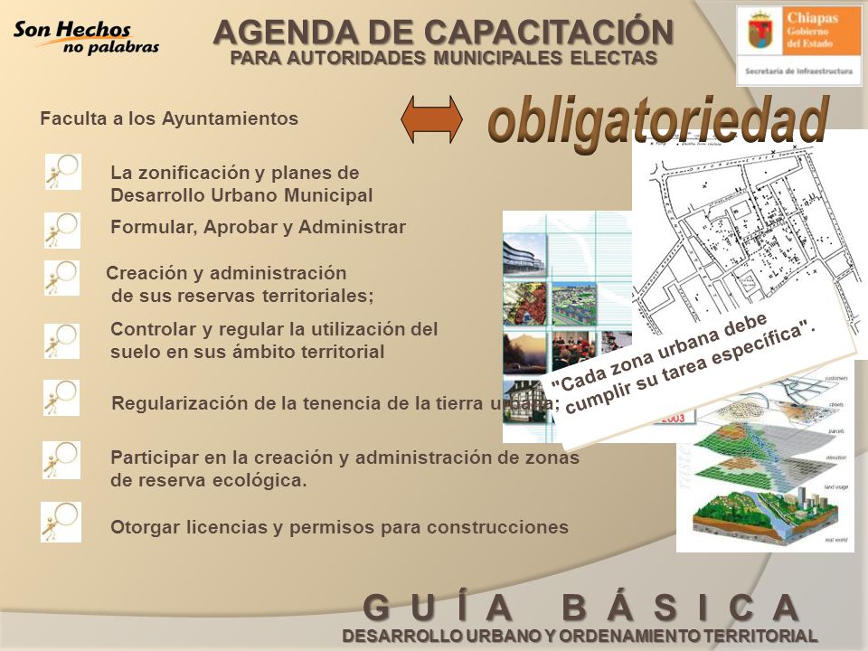 obligatoriedad Faculta a los Ayuntamientos La zonificación y planes de