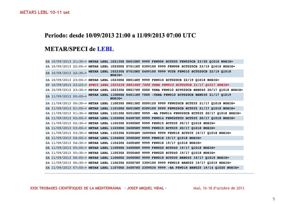 METARS LEBL set XXIX TROBADES CIENTÍFIQUES DE LA MEDITERRÀNIA - JOSEP MIQUEL VIDAL - Maó, d’octubre de
